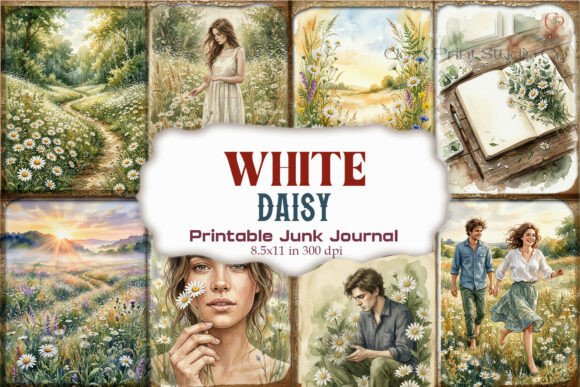 White Daisy Junk Journal Pages | Vintage