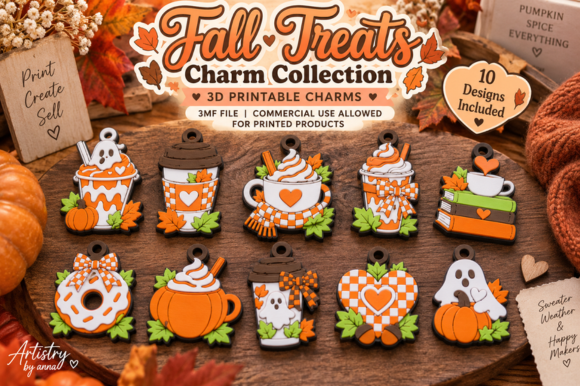 10 Fall Autumn Treats Charms 3MF File – Multicolour 3D Print Charms - Image 5