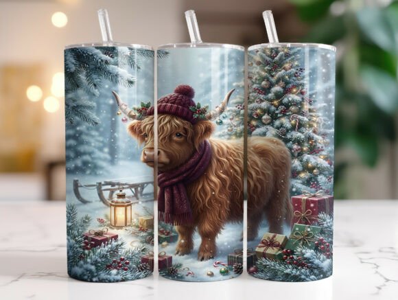 20oz Highland Cow Christmas Tumbler Wrap