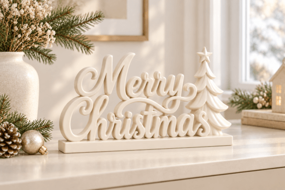 3D Print STL Merry Christmas Sign with Tree & Star – Holiday Tabletop Decor - Image 2