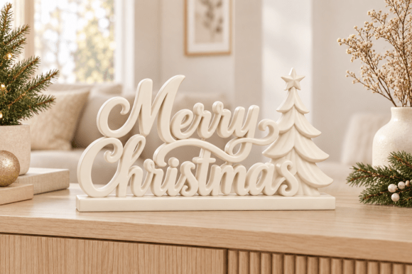 3D Print STL Merry Christmas Sign with Tree & Star – Holiday Tabletop Decor - Image 4