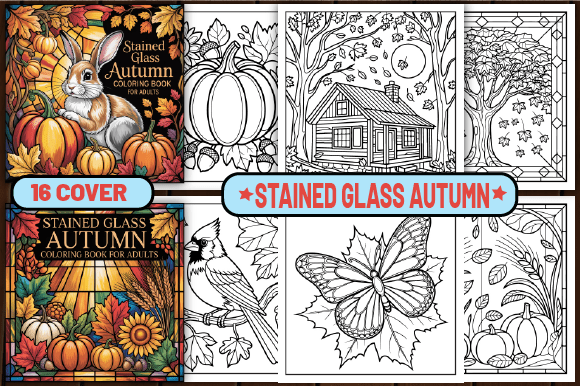 68 Stained Glass Autumn Coloring Pages
