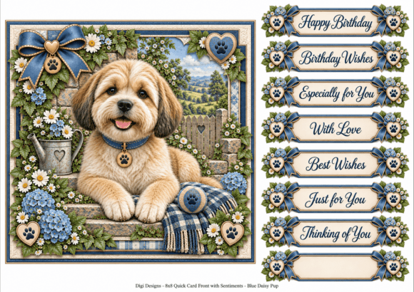 8x8 Blue Daisy Pup Quick Card Front