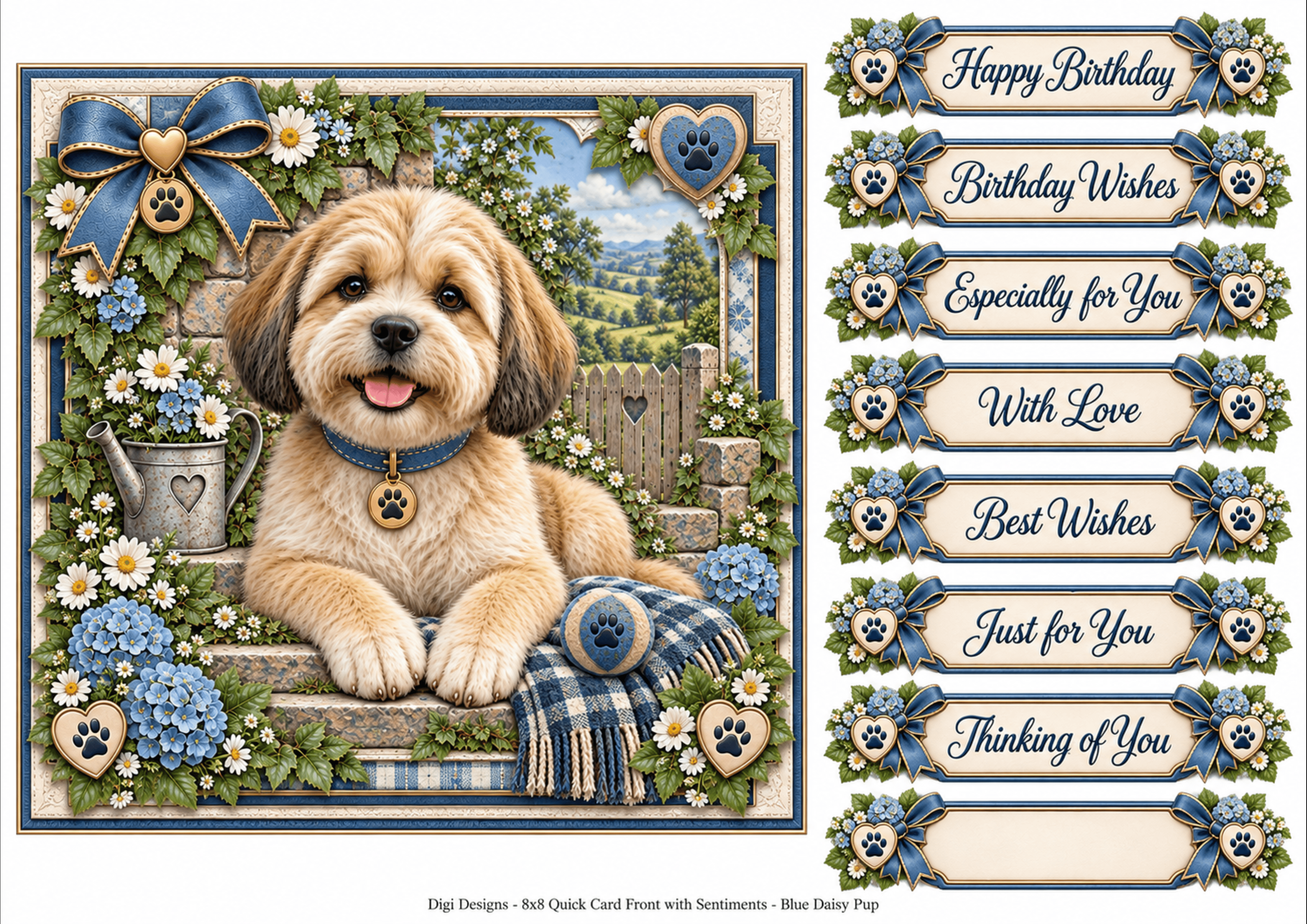 8x8 Blue Daisy Pup Quick Card Front