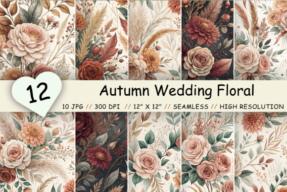 Autumn Wedding Floral Digital Paper Pack