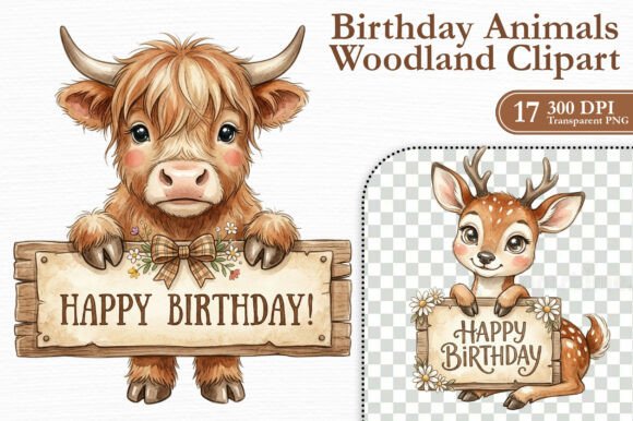 Birthday Animals Woodland Clipart PNG