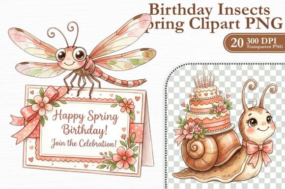 Birthday Insects Spring Clipart PNG
