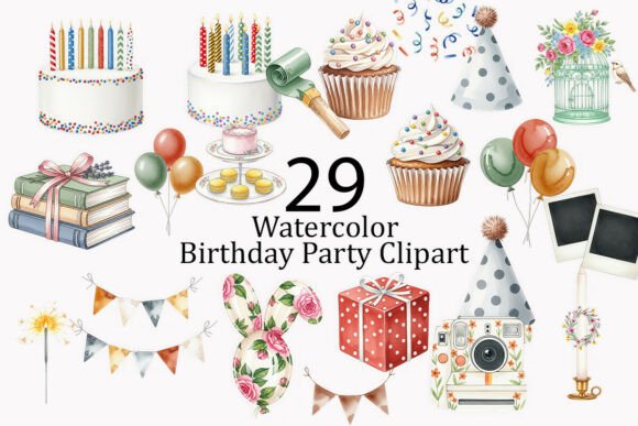 Birthday Party Watercolor Clipart
