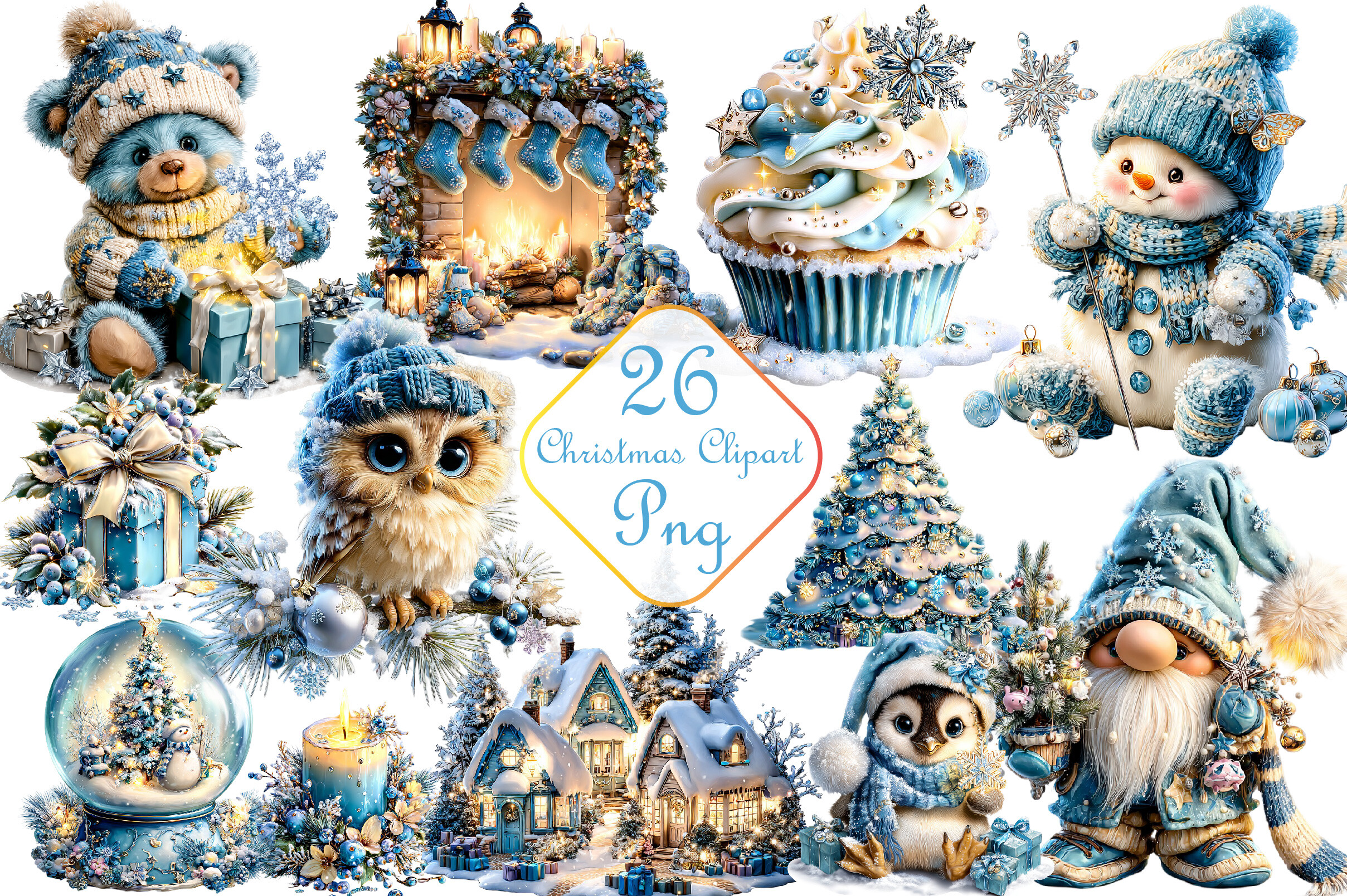 Blue Christmas Clipart Bundle