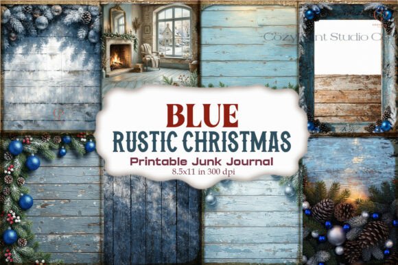 Blue Rustic Christmas Wood Junk Journal