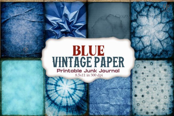 Blue Vintage Textured Junk Journal Paper