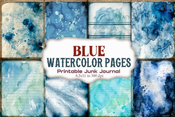 Blue Watercolor Wash Junk Journal Paper