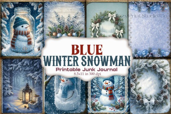 Blue Winter Snowman Wreath Junk Journal