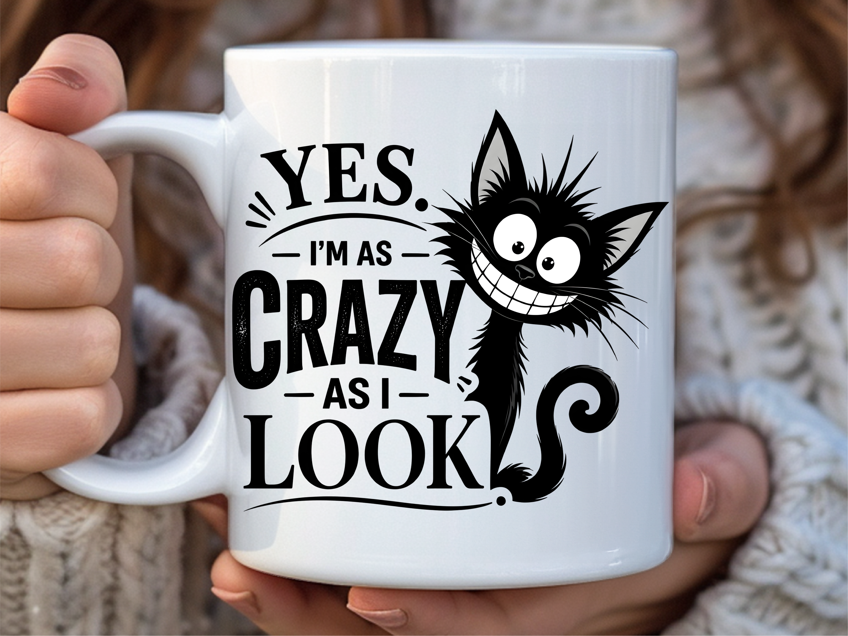 Cheshire Crazy Black Cat Funny Mug Wrap