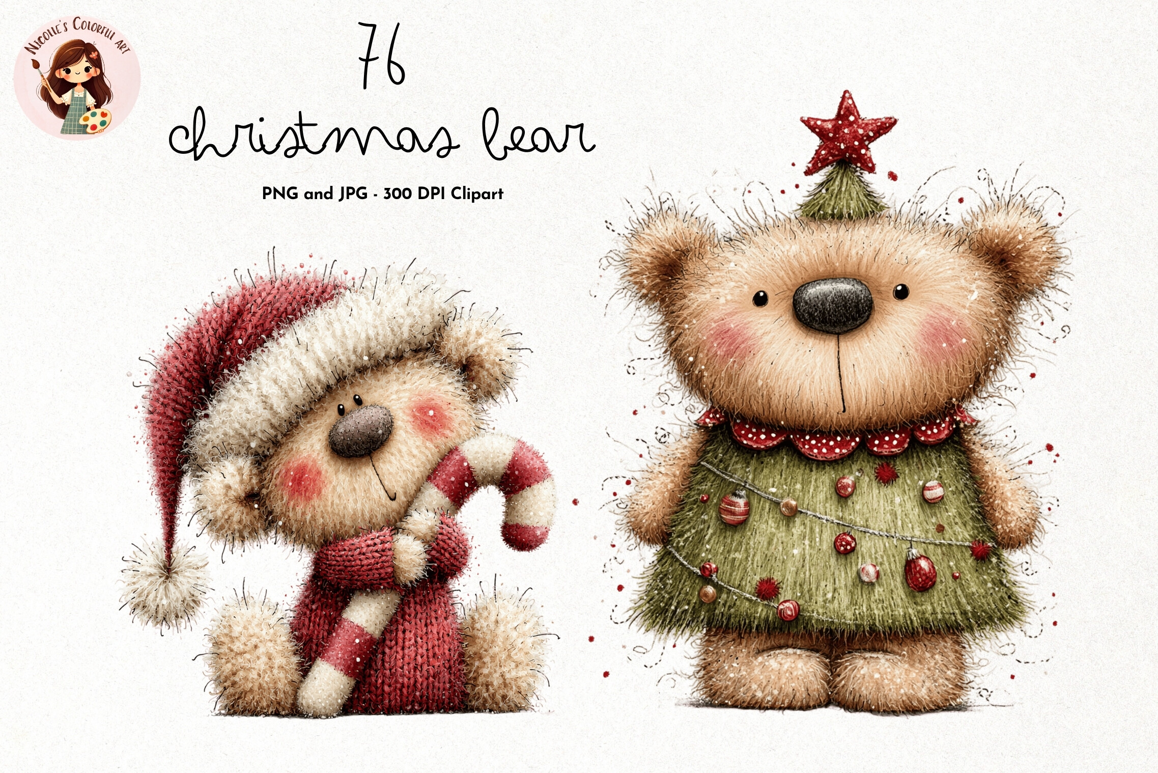 Christmas Bear Watercolor Clipart
