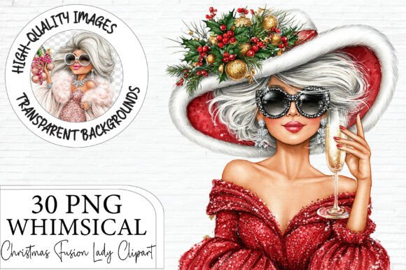 Christmas Glam Lady Clipart Bundle