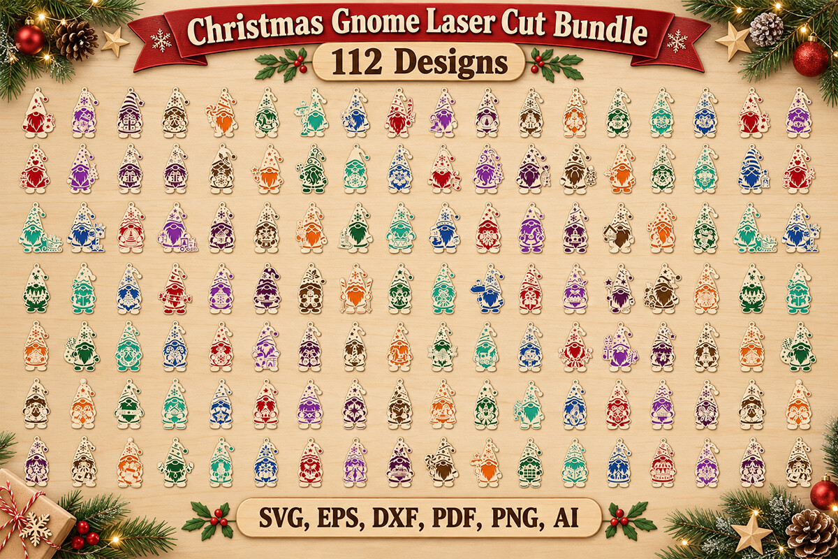 Christmas Gnome Laser Cut Bundle SVG file