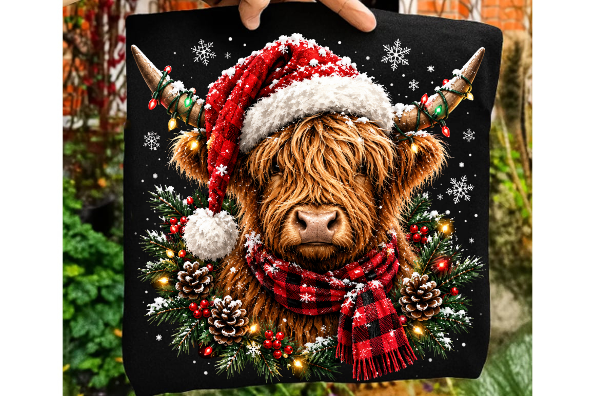 Christmas Highland Cow PNG