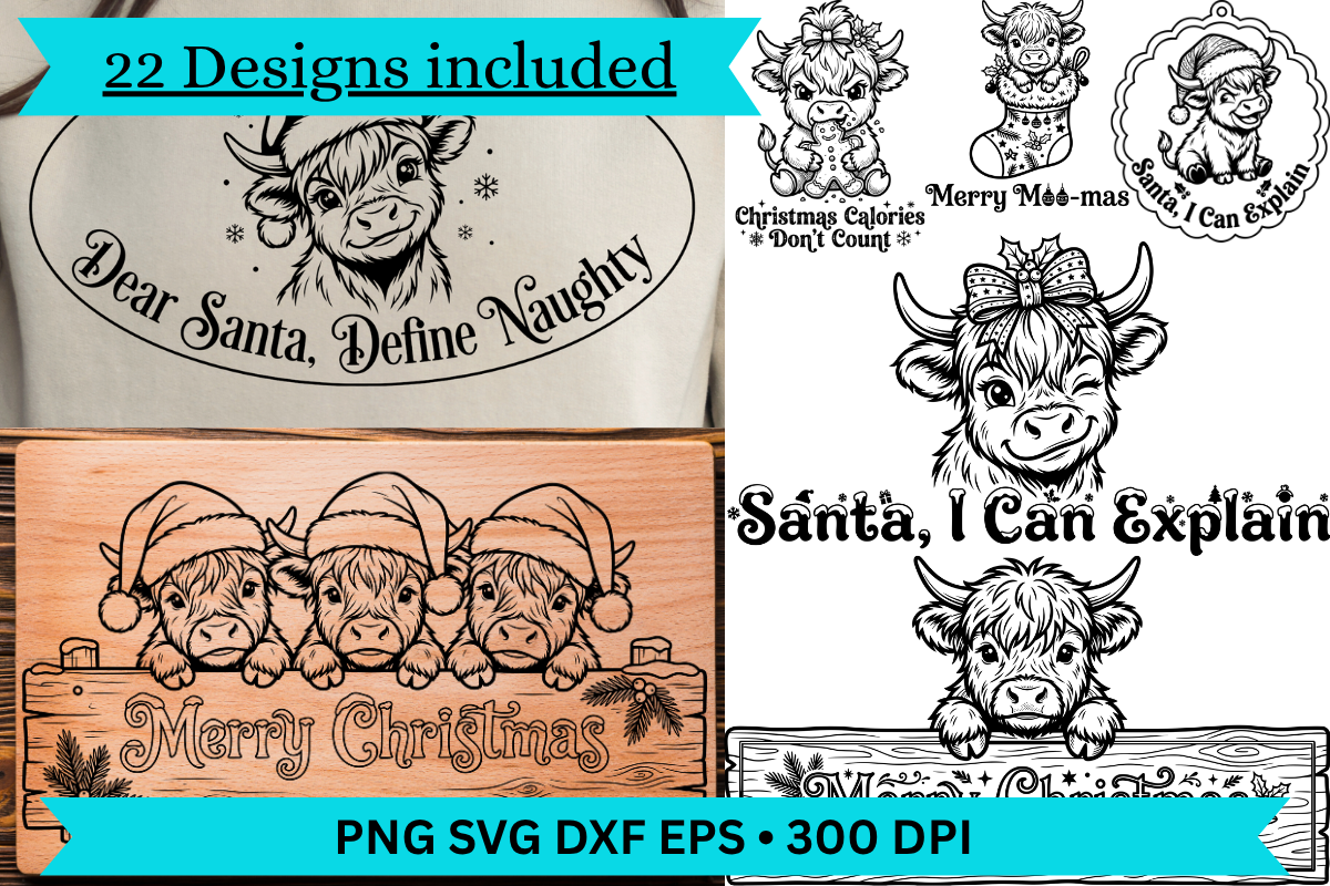 Christmas Highland Cow SVG Bundle