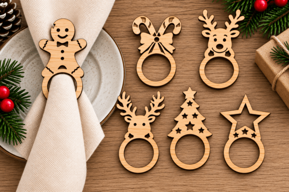 Christmas Napkin Ring Laser Cut Bundle (Design 1) laser cut file