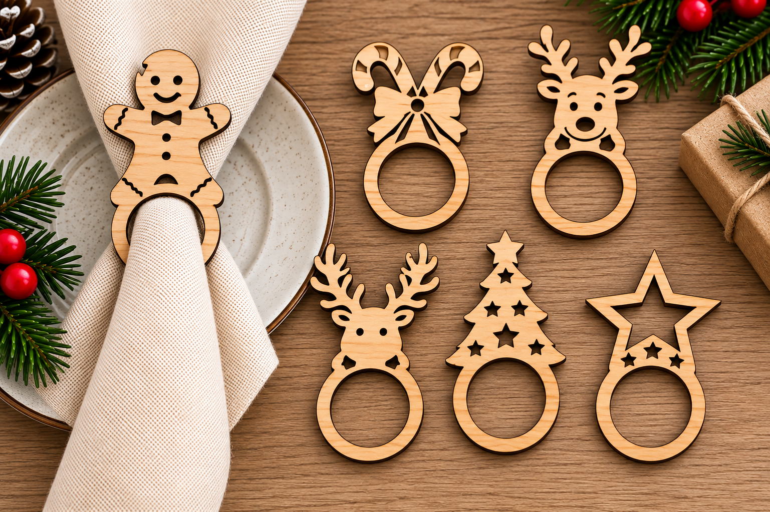 Christmas Napkin Ring Laser Cut Bundle laser cut file