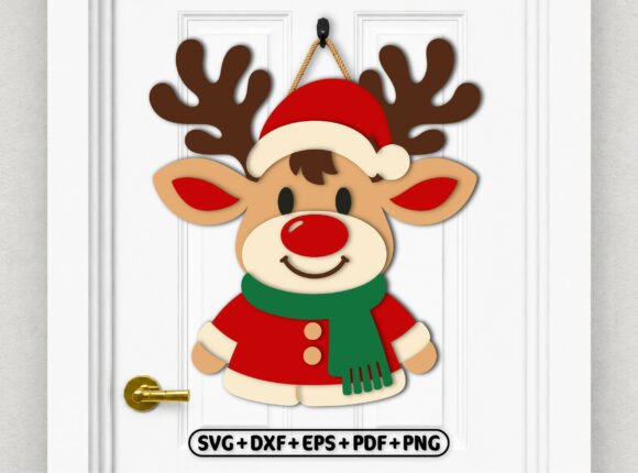 Christmas Reindeer Santa Door Hanger SVG