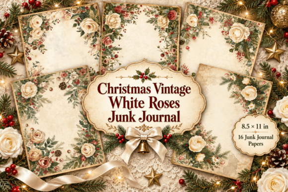 Christmas Vintage White Roses