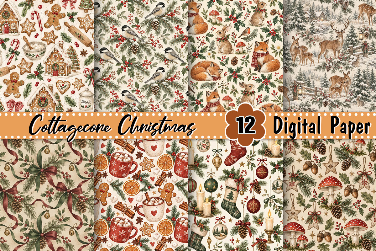 Cottagecore Christmas Digital Paper