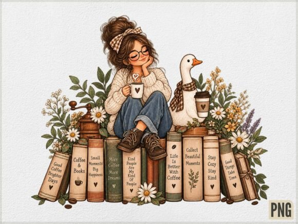 Cozy Christian Woman Books PNG, Coffee F