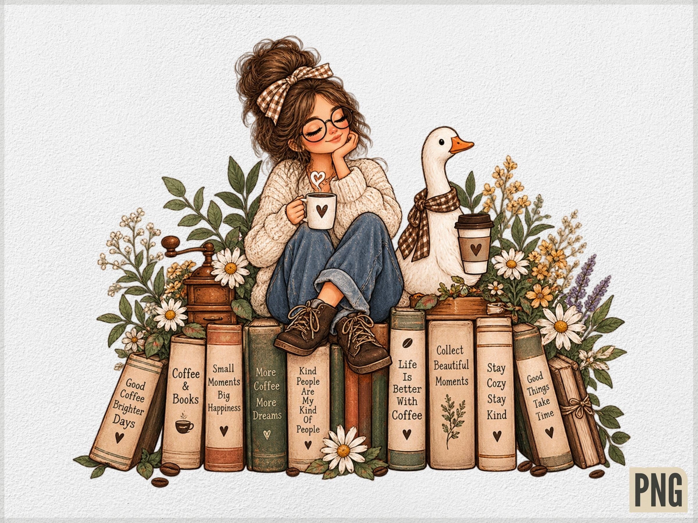 Cozy Christian Woman Books PNG, Coffee F