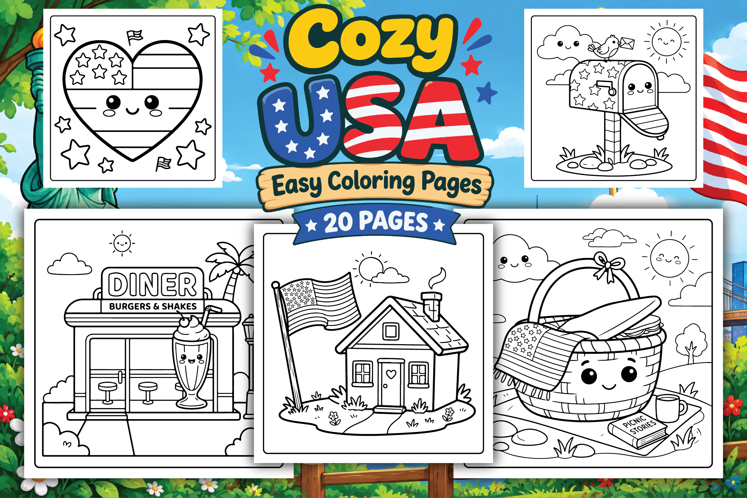 Cozy USA Easy Coloring Pages