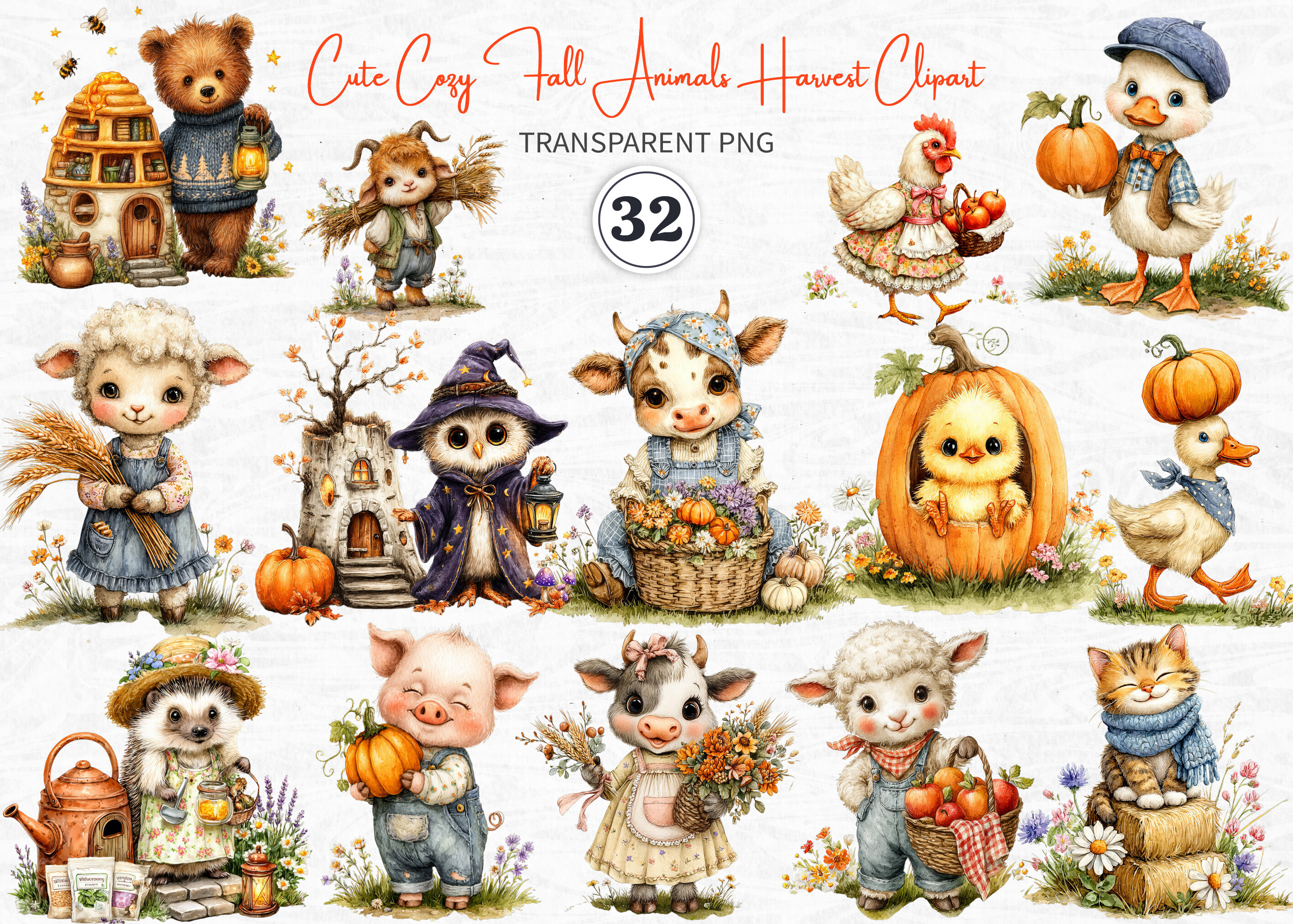 Cute Cozy Fall Animals Harvest Clipart Graphic by KDP TEMPLATES ART ...