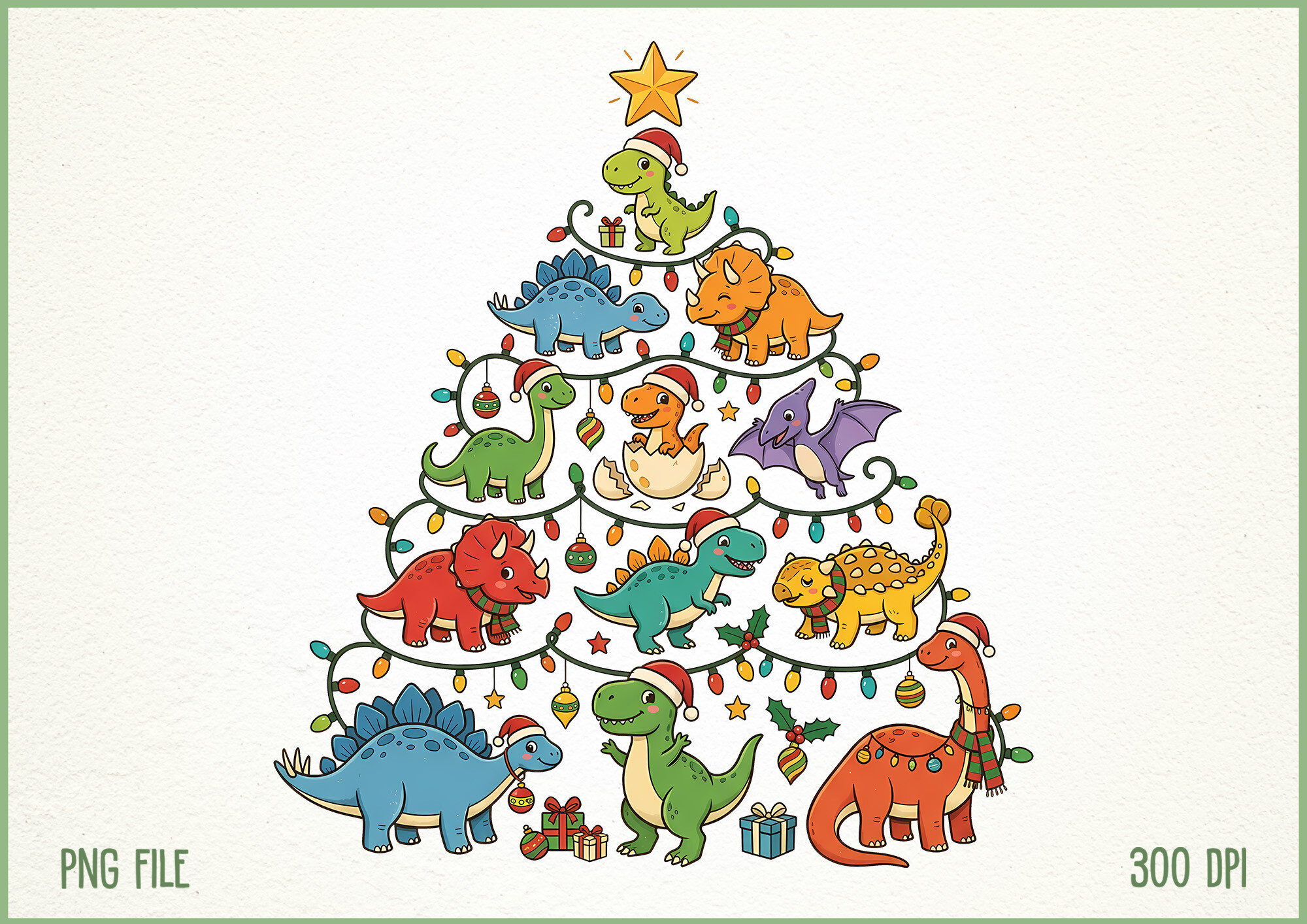 Cute Dinosaur Christmas Tree PNG