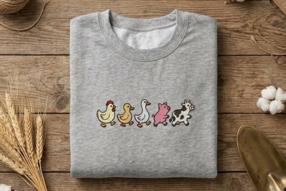 Cute Farm Animals Embroidery Design