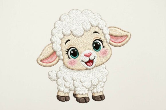 Cute Floral Baby Lamb Embroidery Design