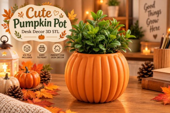 Cute Pumpkin Pot Desk Decor 3d Stl 3d