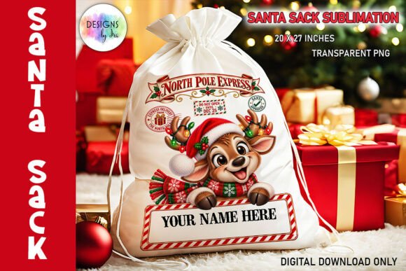 Cute Reindeer Santa Sack PNG
