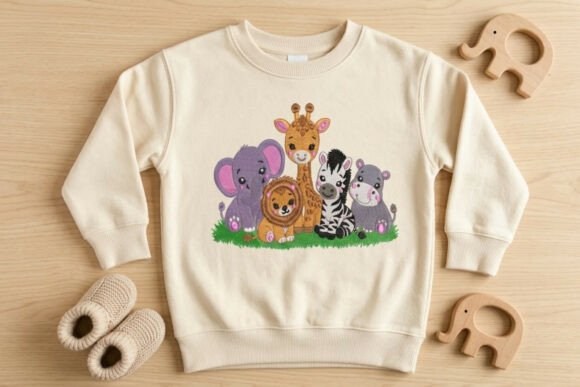 Cute Safari Animals Embroidery Design