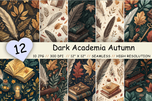 Dark Academia Autumn Digital Paper Pack