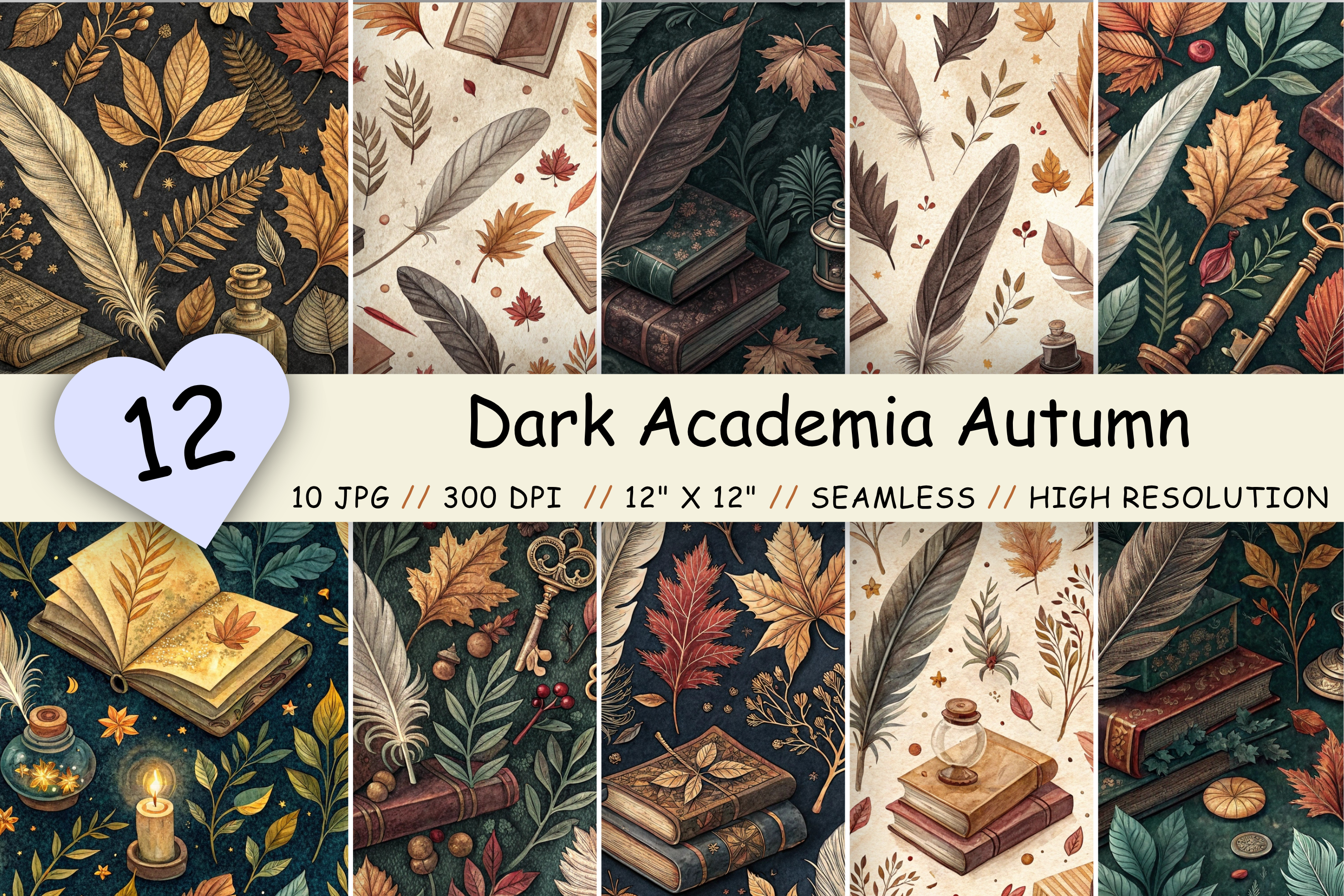 Dark Academia Autumn Digital Paper Pack