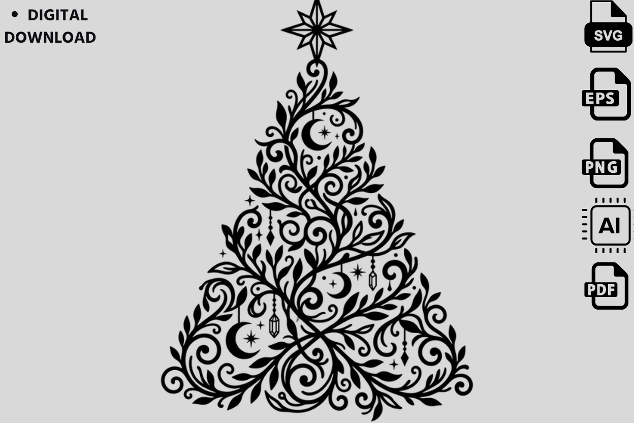 Zone Template Cursive Decorative Floral Christmas Tree SVG Graphic by Kids_Zone · Creative ...