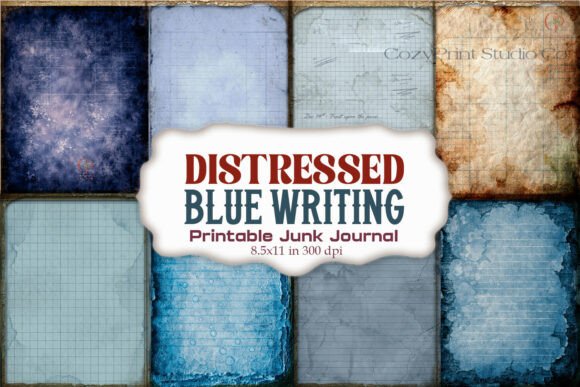 Distressed Blue Writing Junk Journal