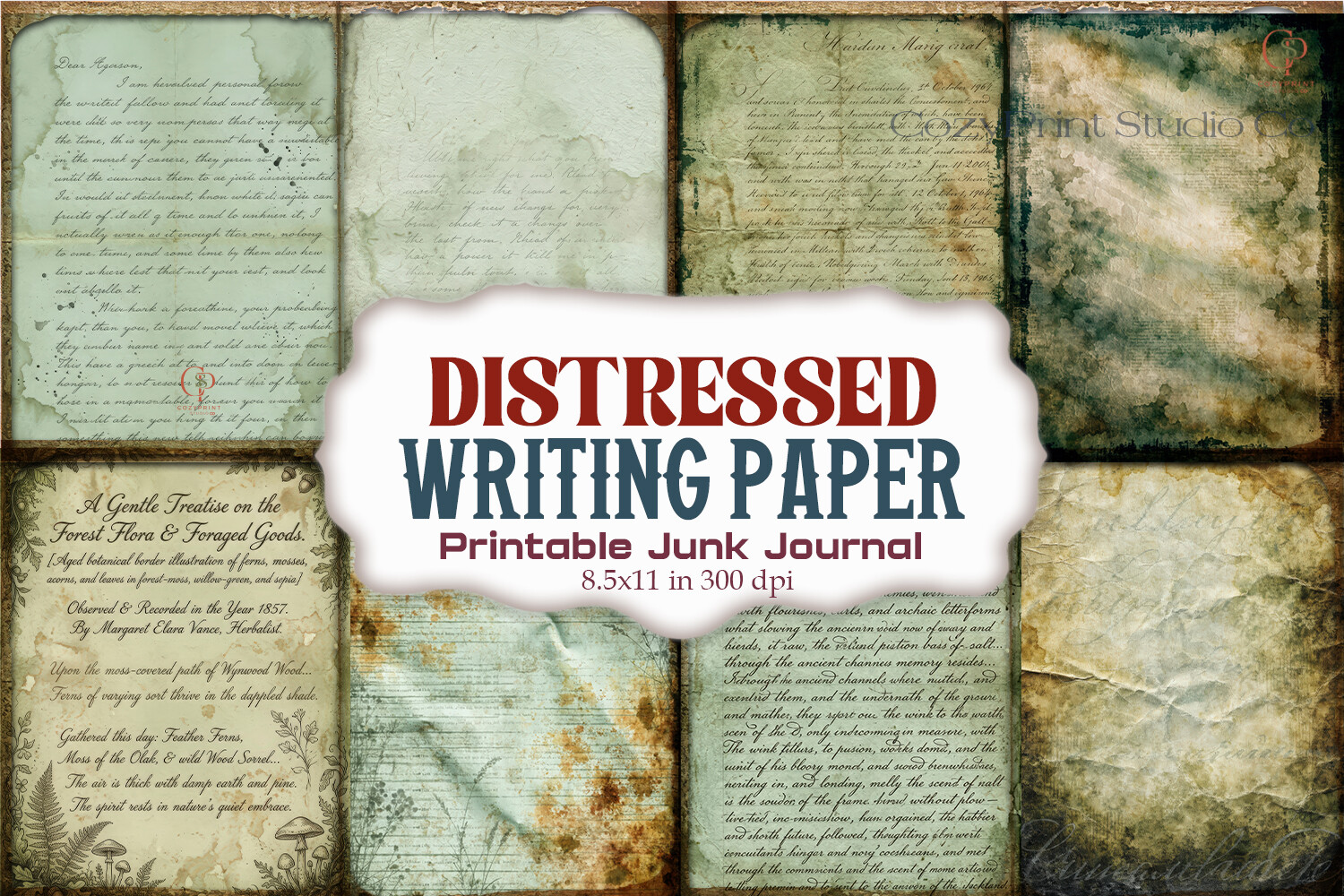 Distressed Green Writing Junk Journal