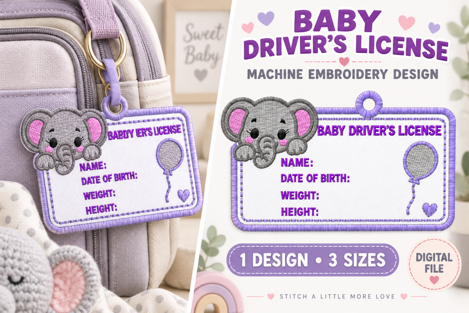 Elephant Baby Driver License Embroidery