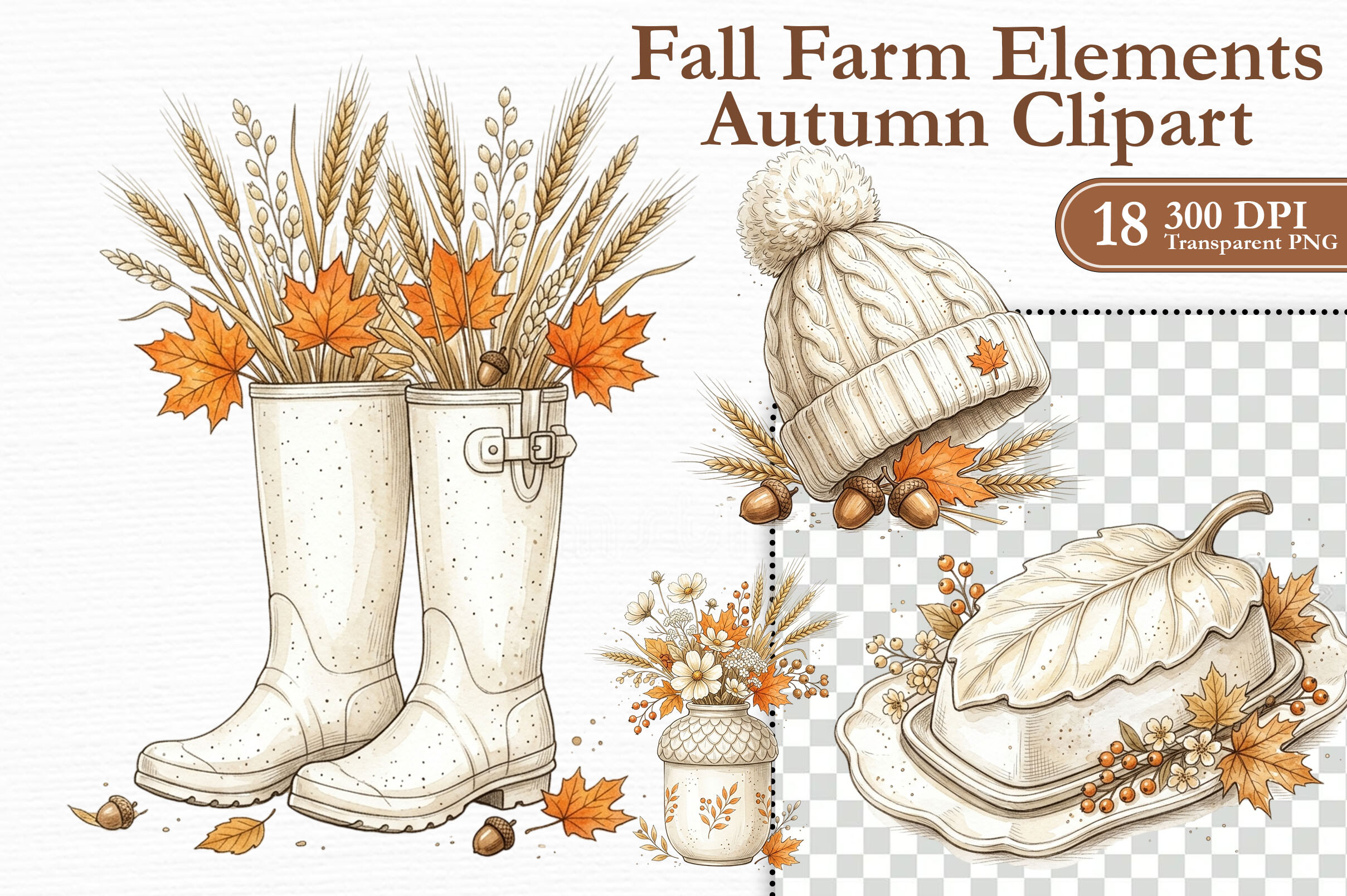 Fall Farm Elements Autumn Clipart PNG