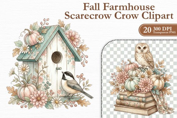 Fall Farmhouse Scarecrow Crow Clipart