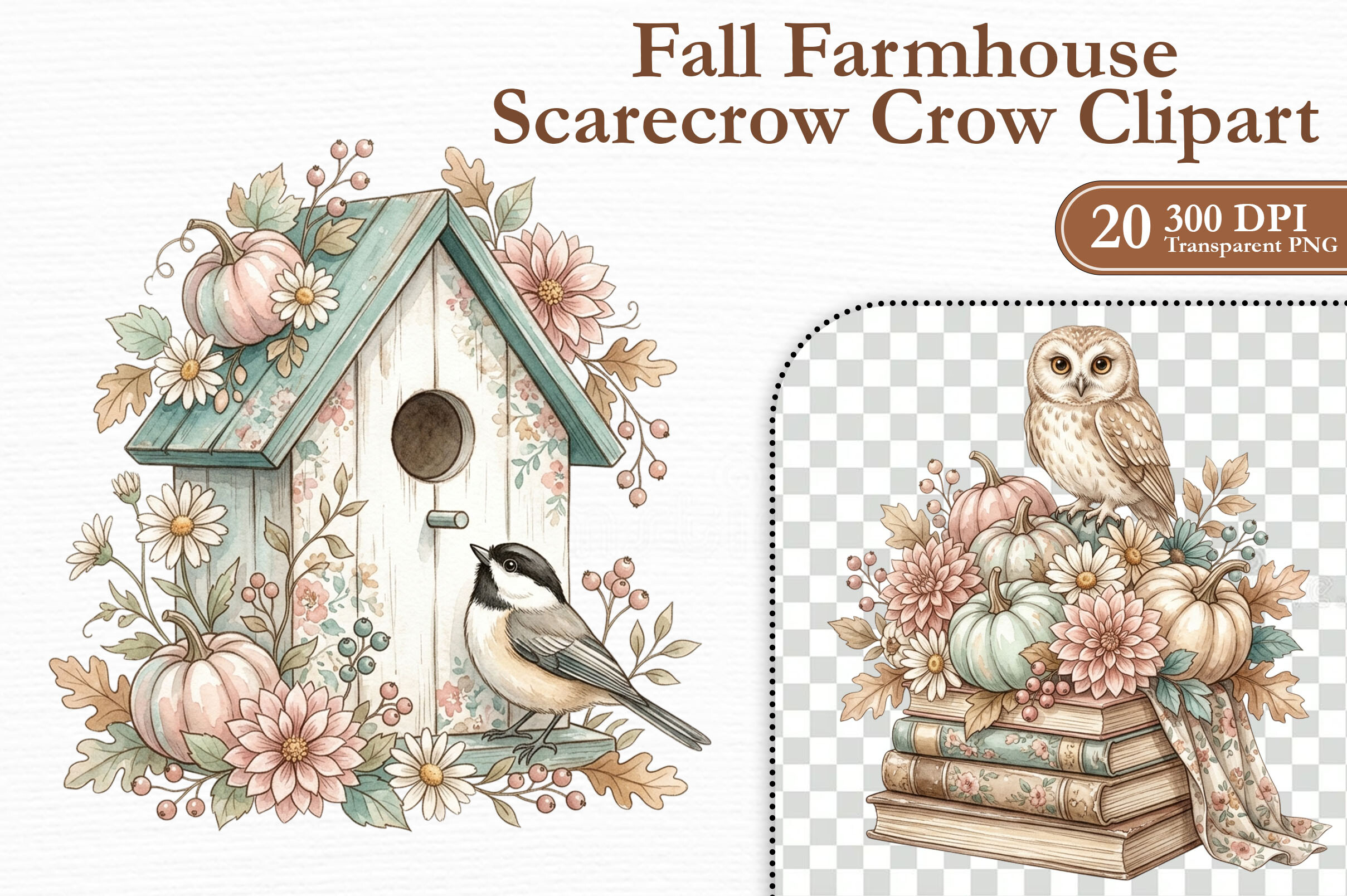 Fall Farmhouse Scarecrow Crow Clipart