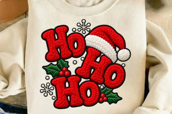 Faux Embroidery Ho Ho Ho Christmas Santa Graphics