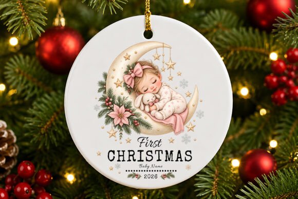 First Christmas Baby Girl Ornament PNG