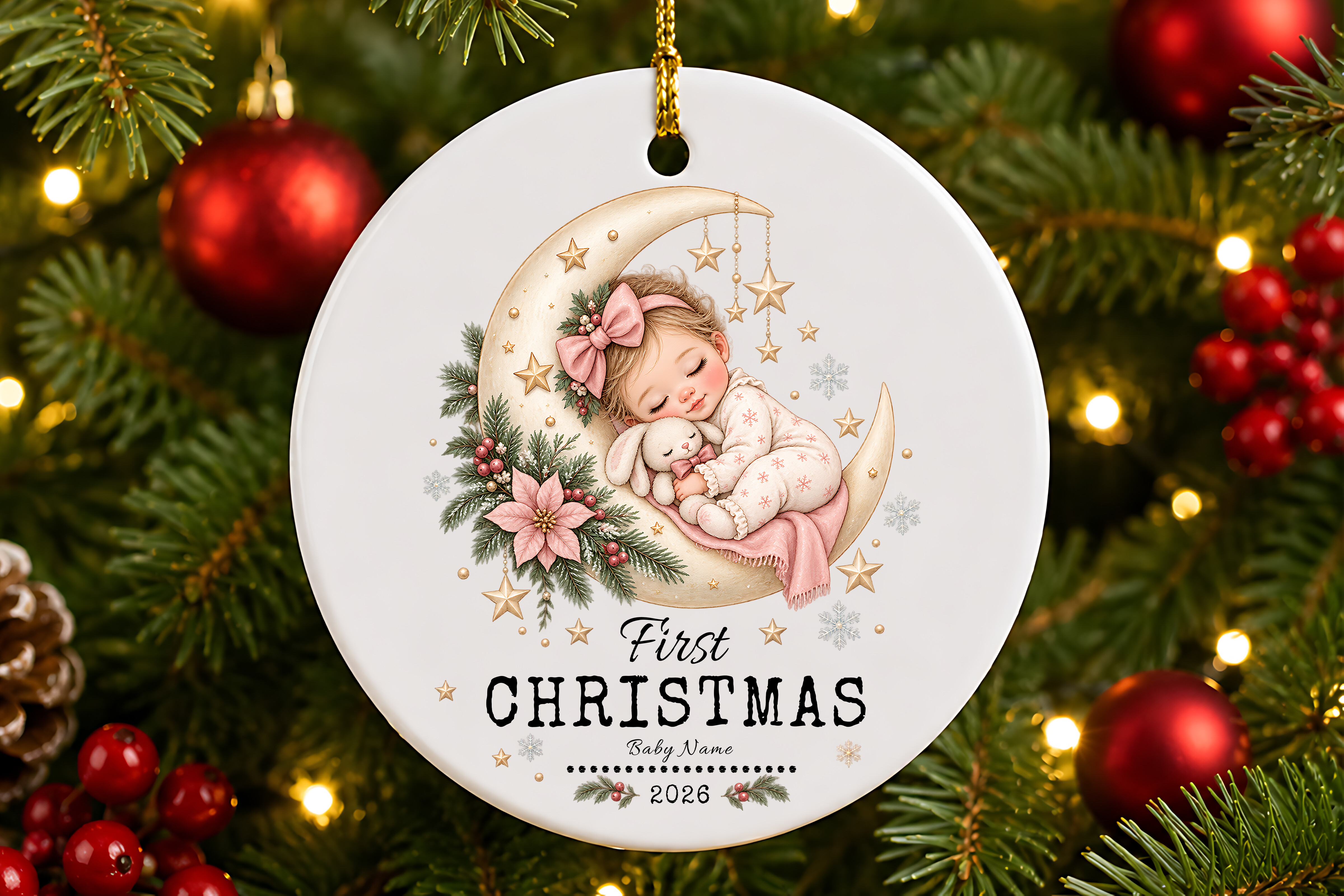 First Christmas Baby Girl Ornament PNG